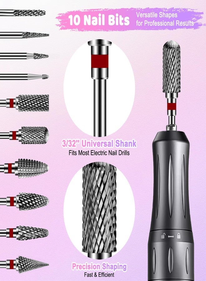 CGBE Nail Drill Bits Set: 10PCS Tungsten Carbide Nail Drill Bits for Acrylic Nails, 3/32'' Shank Professional Nail Bits for Nail Drill Cuticle Drill Bit for Home Salon Nail Enthusiasts Manicurist - Image 2